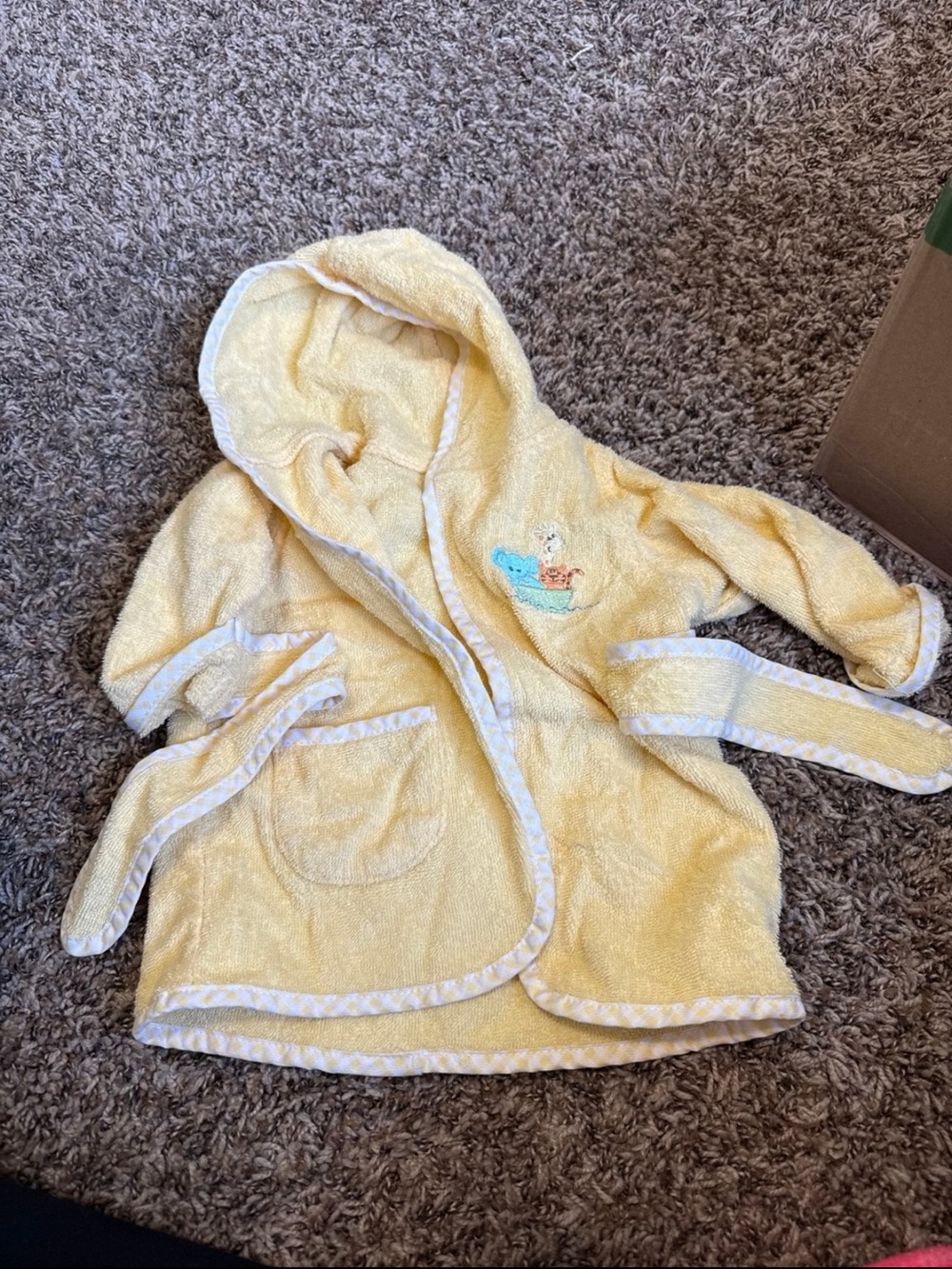 Yellow Hooded Baby Bath Robe with Duck Embroidery
